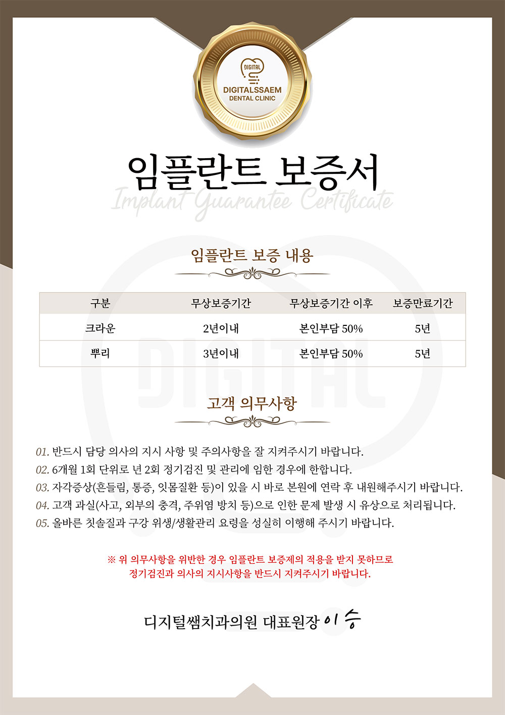 디지털쌤치과 임플란트 보증기간